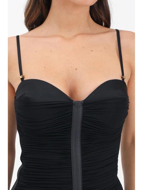 25FW 엘리자베타프랜치 롱 원피스 러플 장식 라이크라 미디 드레스, 하트넥 라인 - ELISABETTA FRANCHI