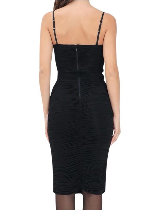 25FW 엘리자베타프랜치 롱 원피스 러플 장식 라이크라 미디 드레스, 하트넥 라인 - ELISABETTA FRANCHI