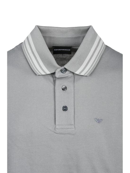 25SS 엠포리오 아르마니 폴로 티셔츠 회색 면 스트라이프 폴로 셔츠 - EMPORIO ARMANI