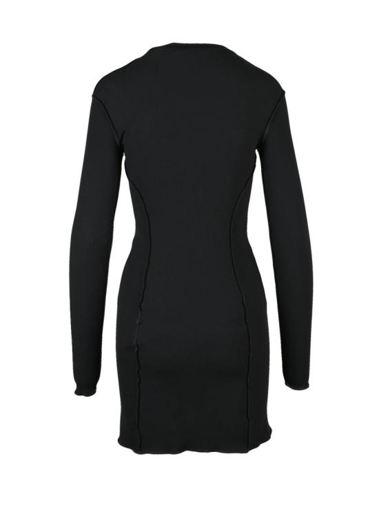 25FW 팜앤젤스 숏 원피스 몸에 꼭 맞는 블랙 미니 드레스, 긴 소매와 솔기 디테일 - PALM ANGELS