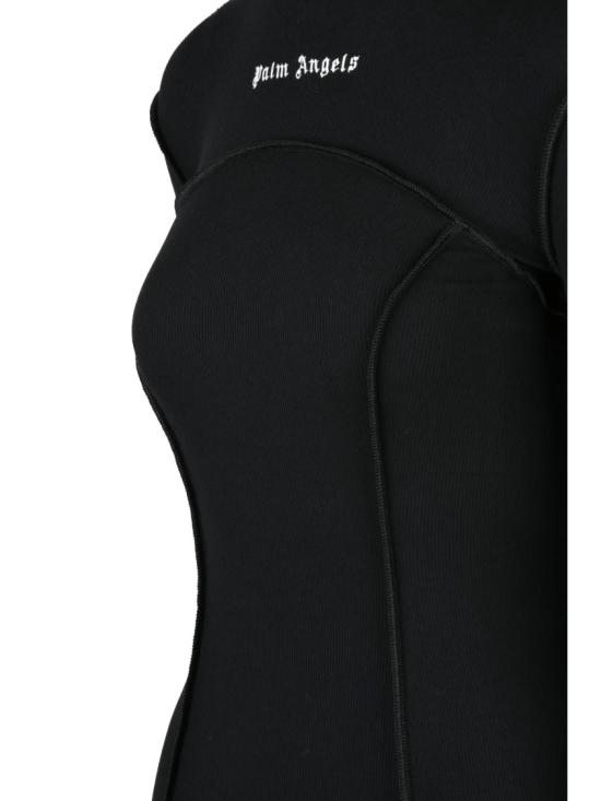 25FW 팜앤젤스 숏 원피스 몸에 꼭 맞는 블랙 미니 드레스, 긴 소매와 솔기 디테일 - PALM ANGELS