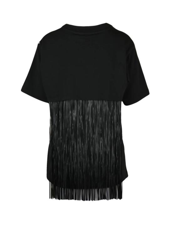 25FW 스포트막스 반팔 티셔츠 블랙 코튼 프린지 티셔츠 - SPORTMAX