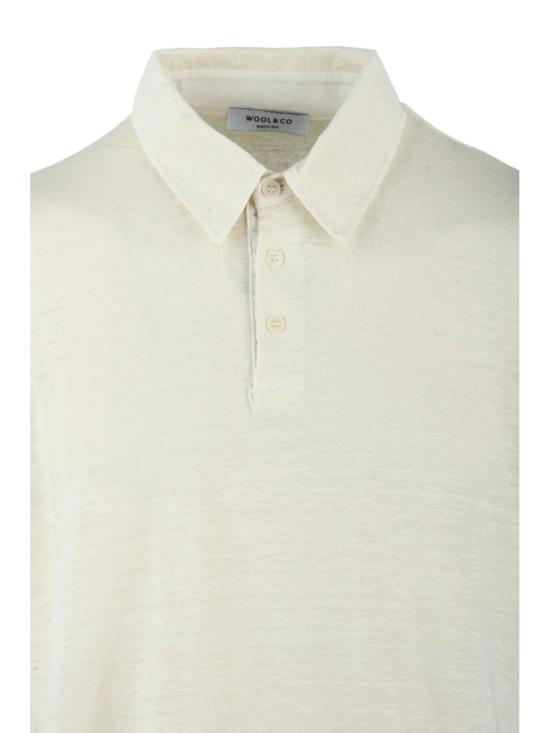 25SS 울앤코 폴로 티셔츠 크림색 린넨 혼방 스트레치 폴로 셔츠 - WOOL & CO