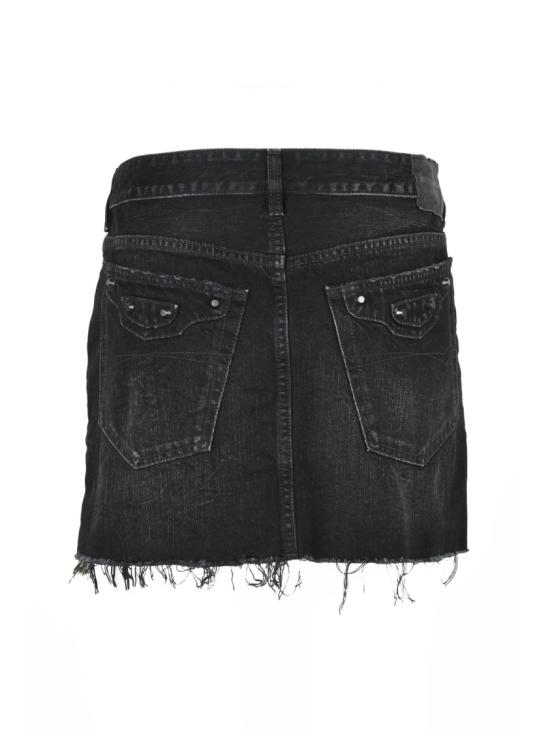 25FW 발렌시아가 데님 스커트 밑단이 마감되지 않은 빈티지 스타일의 블랙 미니  스커트로, 실용적인 포켓이 있습니다. - BALENCIAGA