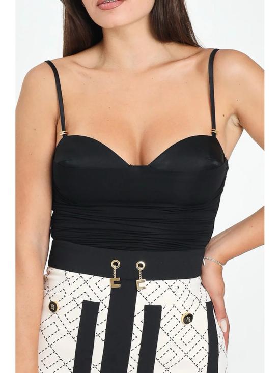 25FW 엘리자베타프랜치 바디수트 티셔츠 블랙 비스코스 혼방 러플 보디수트 - ELISABETTA FRANCHI