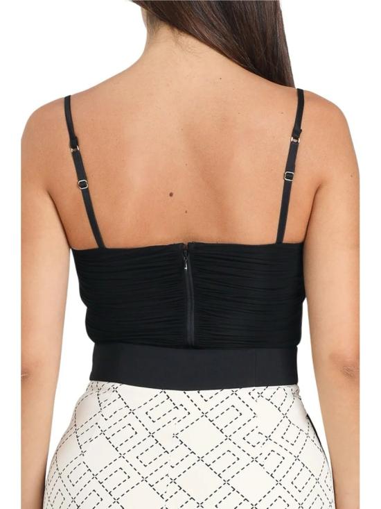 25FW 엘리자베타프랜치 바디수트 티셔츠 블랙 비스코스 혼방 러플 보디수트 - ELISABETTA FRANCHI