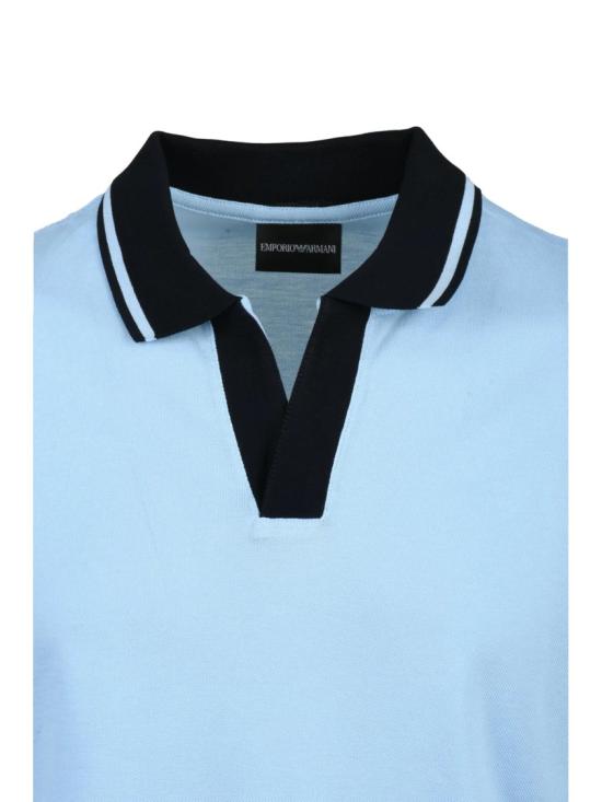 25SS 엠포리오 아르마니 폴로 티셔츠 연한 파란색 면 골지 폴로 셔츠 - EMPORIO ARMANI