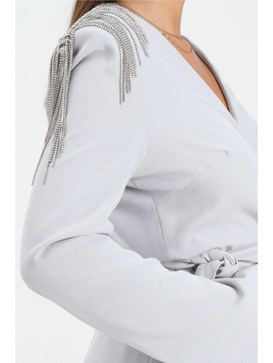 25FW ALMA SANCHEZ 자켓 펄 그레이 폴리에스터 혼방 더블 브레스트 블레이저 - ALMA SANCHEZ