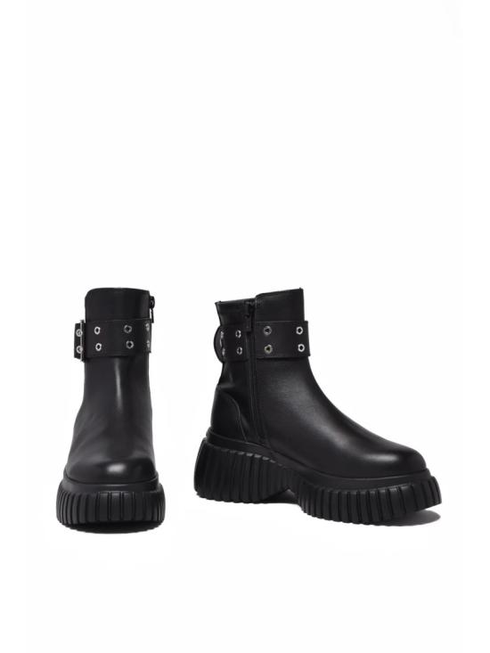 25FW 칼라거펠트 부츠 블랙 가죽 버클 미디 - KARL LAGERFELD