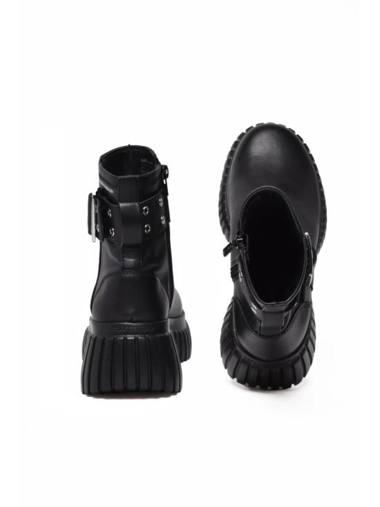25FW 칼라거펠트 부츠 블랙 가죽 버클 미디 - KARL LAGERFELD