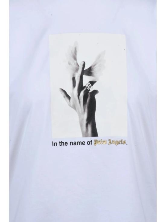 25FW 팜앤젤스 반팔 티셔츠 흰색 면 혼방 크롭 티셔츠 - PALM ANGELS