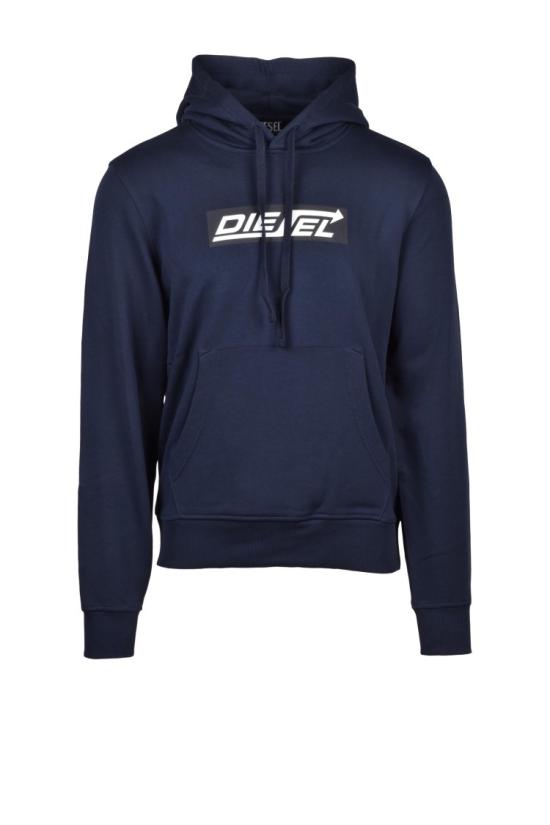  디젤 탑 블루 코튼 로고 후드티