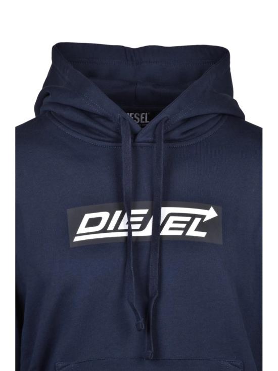  디젤 탑 블루 코튼 로고 후드티 - DIESEL