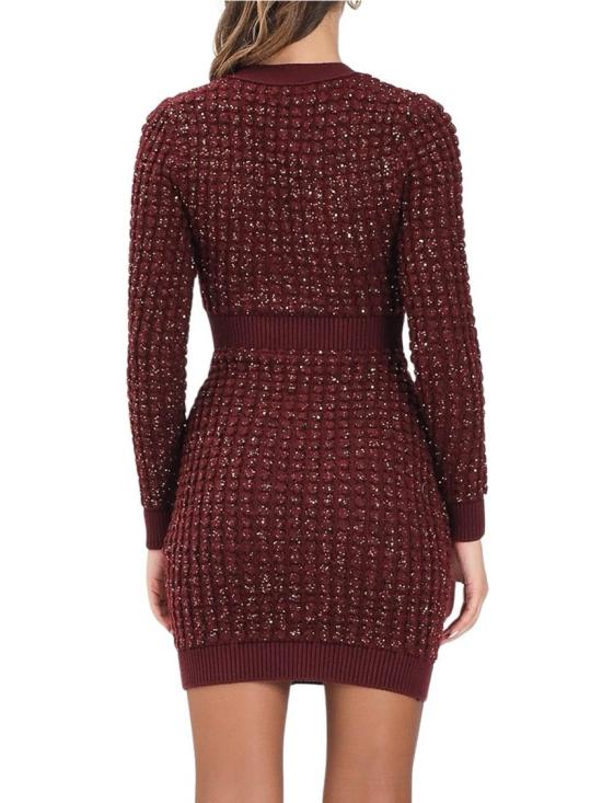 25FW 엘리자베타프랜치 숏 원피스 질감이 있는 니트 소재의 슬림핏 드레스, 깊은 V넥 디자인 - ELISABETTA FRANCHI