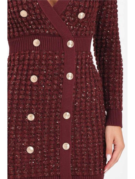 25FW 엘리자베타프랜치 숏 원피스 질감이 있는 니트 소재의 슬림핏 드레스, 깊은 V넥 디자인 - ELISABETTA FRANCHI