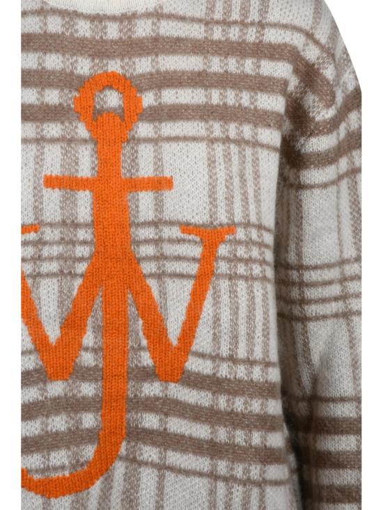 25FW JW앤더슨 터틀넥 앵커 모티브가 있는 하이넥 체크무늬 모헤어 스웨터 - JW ANDERSON
