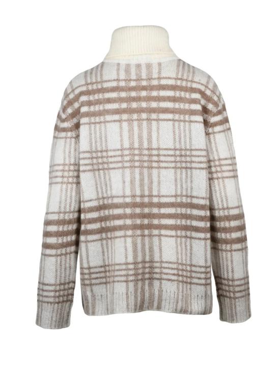 25FW JW앤더슨 터틀넥 앵커 모티브가 있는 하이넥 체크무늬 모헤어 스웨터 - JW ANDERSON