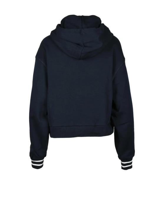  타미힐피거 후드 티셔츠 골지 소매단과 레터링이 있는 크롭 후드 스웨트셔츠 - TOMMY HILFIGER