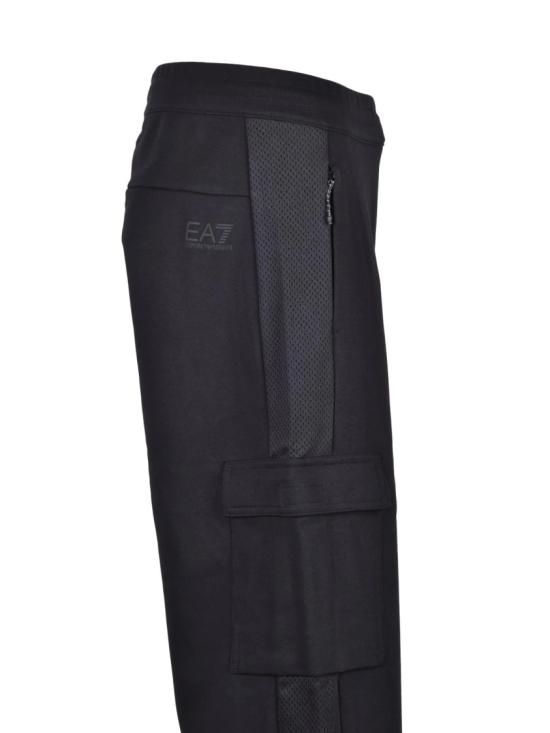 25SS 엠포리오 아르마니 스트레이트 팬츠 검정색 면 혼방 카고 트레이닝 바지 - EMPORIO ARMANI
