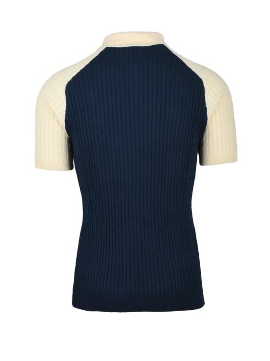25SS 울앤코 폴로 티셔츠 클래식 버튼 플래킷이 있는 골지 니트 폴로 셔츠 - WOOL & CO