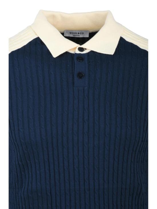 25SS 울앤코 폴로 티셔츠 클래식 버튼 플래킷이 있는 골지 니트 폴로 셔츠 - WOOL & CO