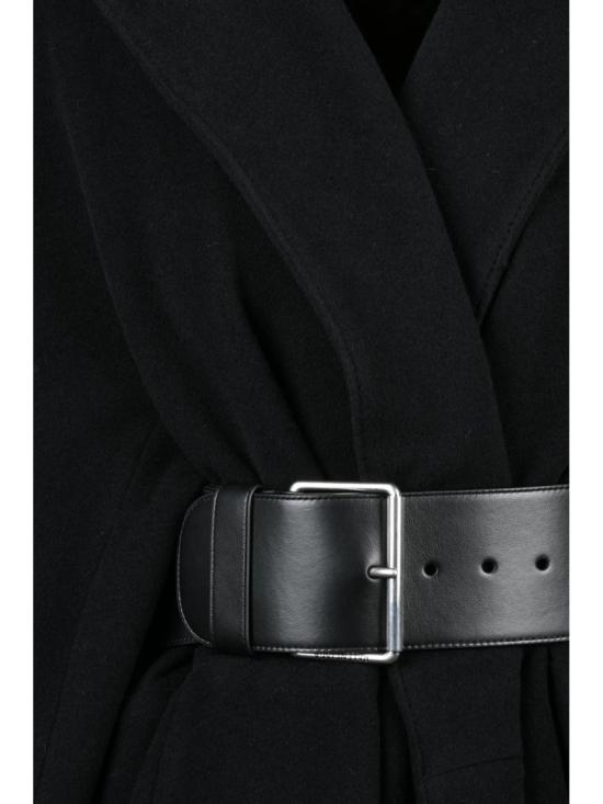25FW 발렌시아가 코트 넓은 칼라와 벨트 장식이 있는 블랙 플레어 - BALENCIAGA