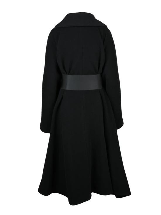 25FW 발렌시아가 코트 넓은 칼라와 벨트 장식이 있는 블랙 플레어 - BALENCIAGA