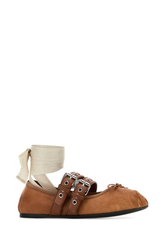 26FW 미우미우 레더 발레리나 플랫 슈즈 5F466AFG0053ZLV F098L CARAMEL - MIU MIU