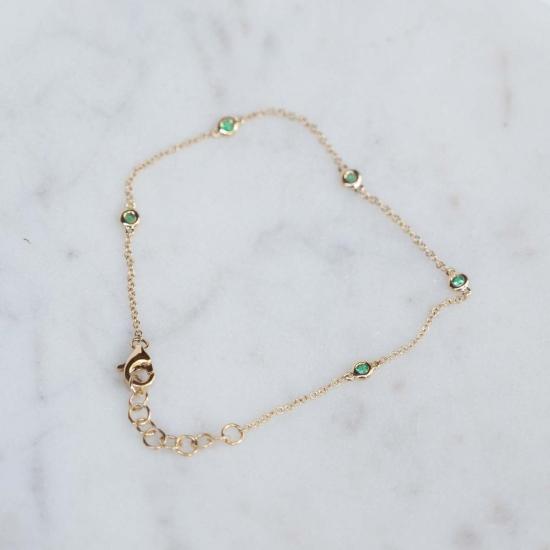  Vintage La Rose 바디 주얼리 빈티지 라로즈 에메랄드 스테이션 체인 팔찌 14k 골드