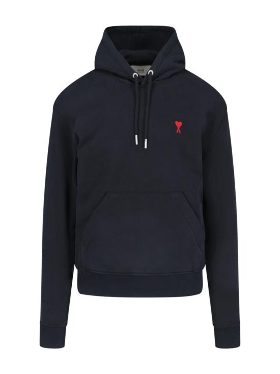 26FW 아미 스몰 하트 로고 루프백 오가닉 코튼 플리스 후드 BFUSW235 730 001 Black