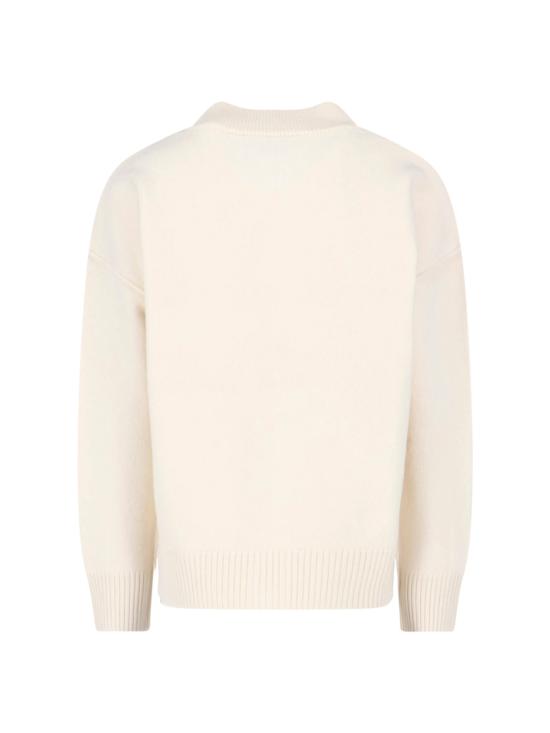 26FW 아미 하트 로고 인타르시아 V넥 가디건 UKC367 018 154 Cream - AMI