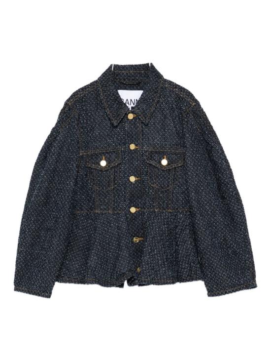 26FW 가니 트위드 데님 페플럼 자켓 A1010077077 NAVY