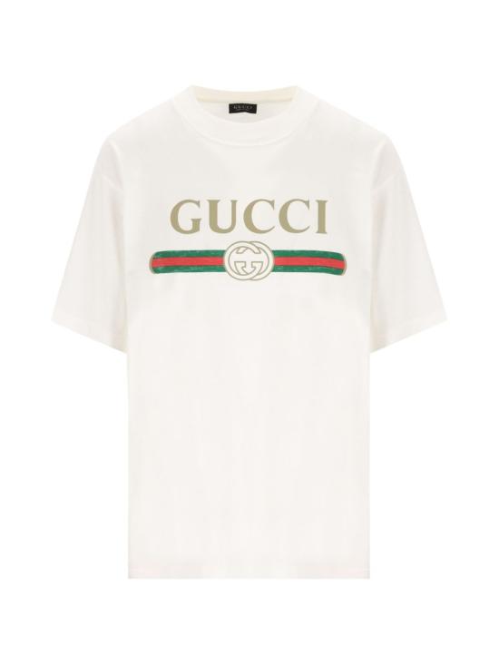 26FW 구찌 로고 프린트 코튼 저지 실크 티셔츠 865015XJHUF9280 WHITE