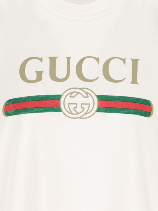 26FW 구찌 로고 프린트 코튼 저지 실크 티셔츠 865015XJHUF9280 WHITE - GUCCI