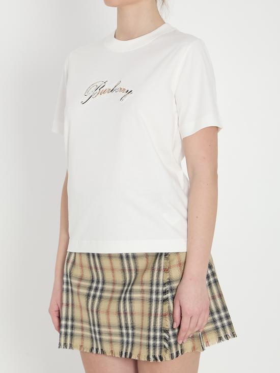 26FW 버버리 체크 커시브 로고 코튼 티셔츠 8118971 B7078 WHITE - BURBERRY