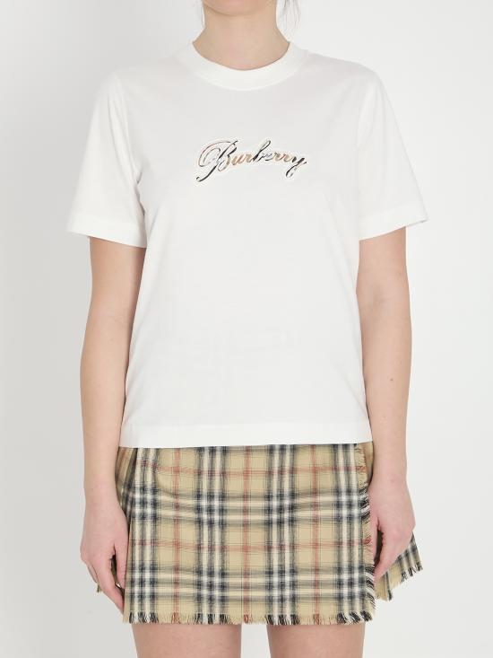 26FW 버버리 체크 커시브 로고 코튼 티셔츠 8118971 B7078 WHITE