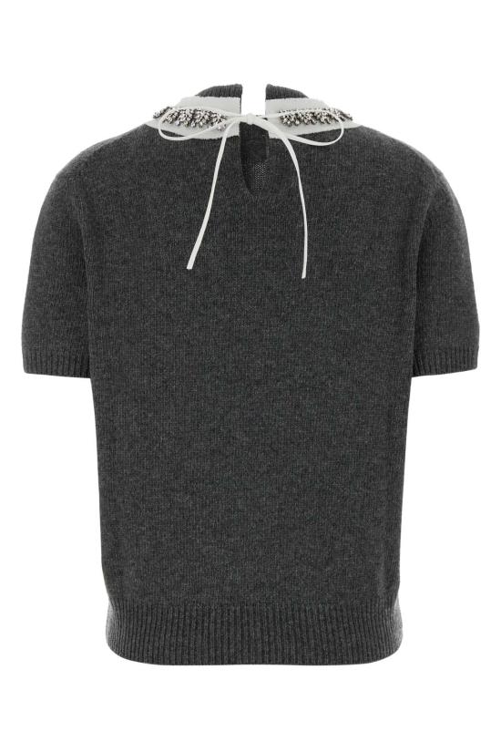 26FW 프라다 아가일 니트 울 폴로 셔츠 P24G3SSOOO6556 F0480 GREY - PRADA
