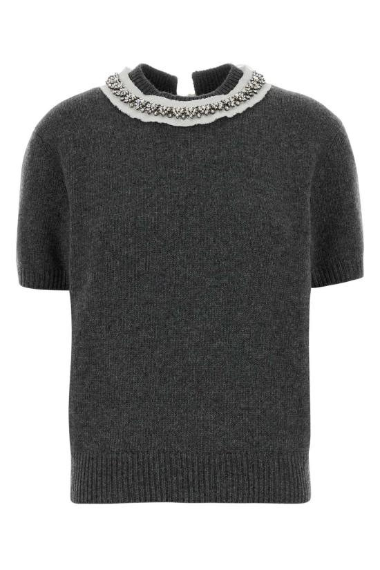 26FW 프라다 아가일 니트 울 폴로 셔츠 P24G3SSOOO6556 F0480 GREY
