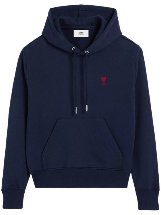 26FW 아미 스몰 하트 로고 루프백 오가닉 코튼 플리스 후드 BFUSW235730 430 NAVY