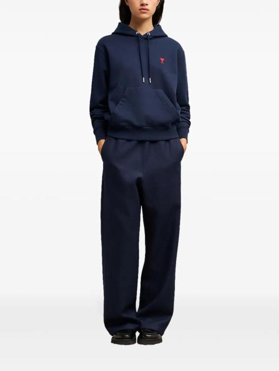 26FW 아미 스몰 하트 로고 루프백 오가닉 코튼 플리스 후드 BFUSW235730 430 NAVY - AMI