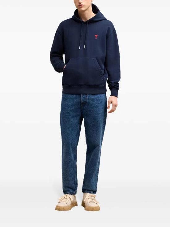 26FW 아미 스몰 하트 로고 루프백 오가닉 코튼 플리스 후드 BFUSW235730 430 NAVY - AMI