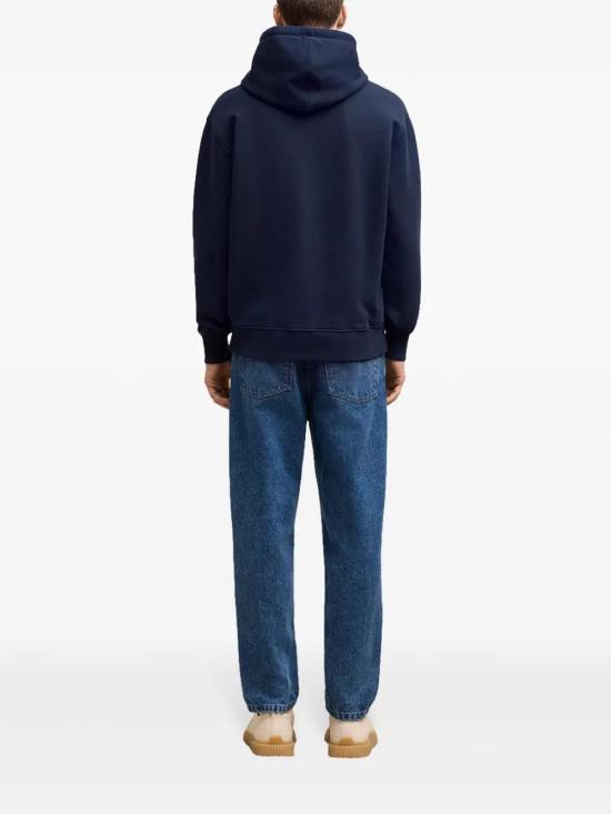 26FW 아미 스몰 하트 로고 루프백 오가닉 코튼 플리스 후드 BFUSW235730 430 NAVY - AMI