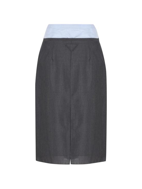 26FW 프라다 라이트 모헤어 샴브레이 스커트 라이트 모헤어 샴브레이 스커트 P169I6106 F0480 Grey - PRADA