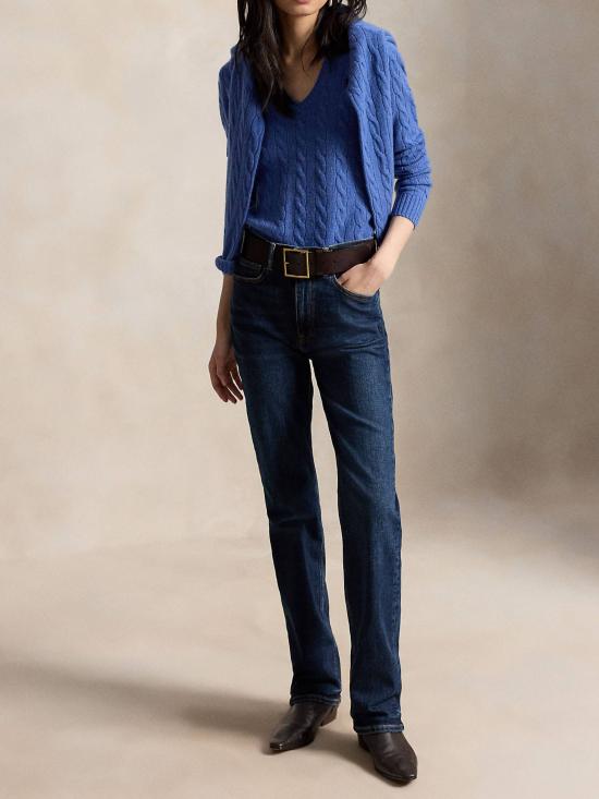 26FW 폴로 랄프로렌 포니 로고 자수 케이블 니트 v넥 스웨터 211971866 502 BLUE - POLO RALPH LAUREN