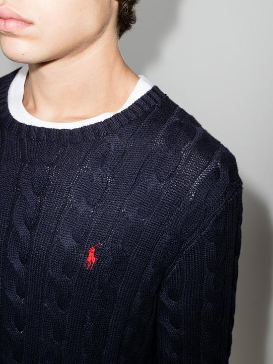 26FW 폴로 랄프로렌 로고 자수 케이블 니트 스웨터 710775885 001 BLUE - POLO RALPH LAUREN