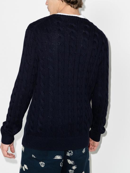 26FW 폴로 랄프로렌 로고 자수 케이블 니트 스웨터 710775885 001 BLUE - POLO RALPH LAUREN