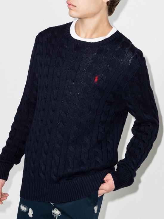 26FW 폴로 랄프로렌 로고 자수 케이블 니트 스웨터 710775885 001 BLUE - POLO RALPH LAUREN