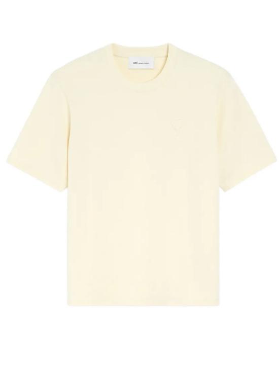 26FW 아미 화이트 코튼 드 하트 엠보스 티셔츠 UTS357 726 185 Ivory