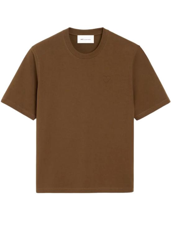 26FW 아미 화이트 코튼 드 하트 엠보스 티셔츠 UTS357 726 2221 Chocolate brown