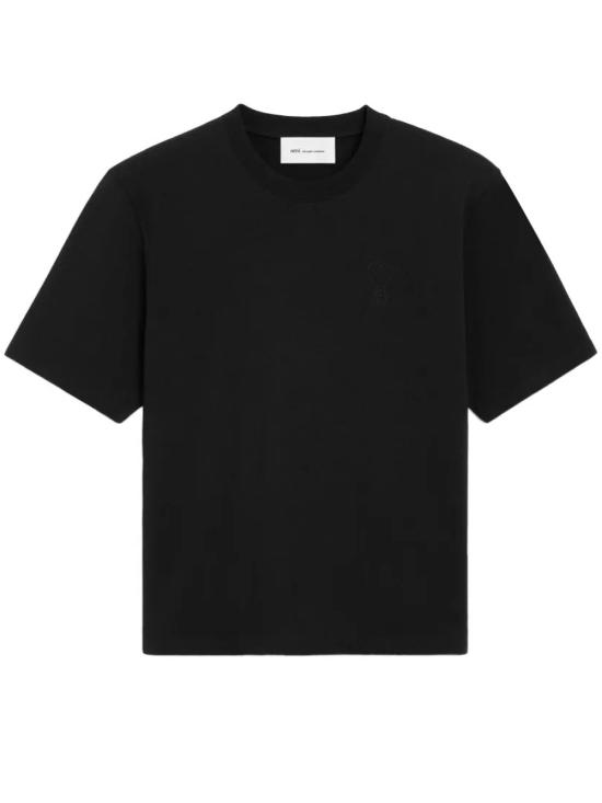 26FW 아미 화이트 코튼 드 하트 엠보스 티셔츠 UTS357 726 001 Noir